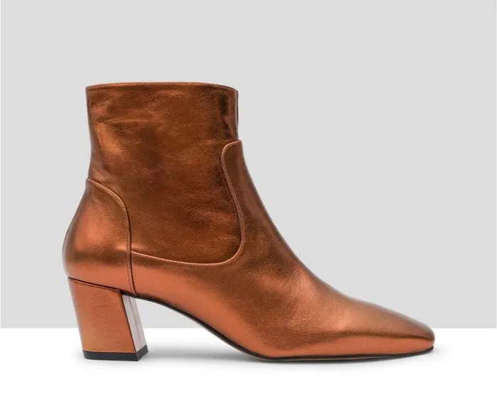 Audley Shoes Mid Heel Leather Booties Kavir Orange Women Low Heel