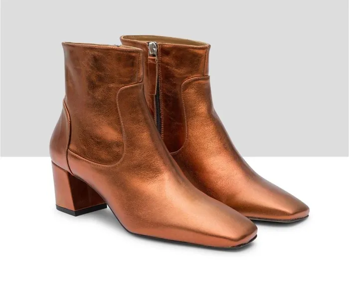 Audley Shoes Mid Heel Leather Booties Kavir Orange Women Low Heel