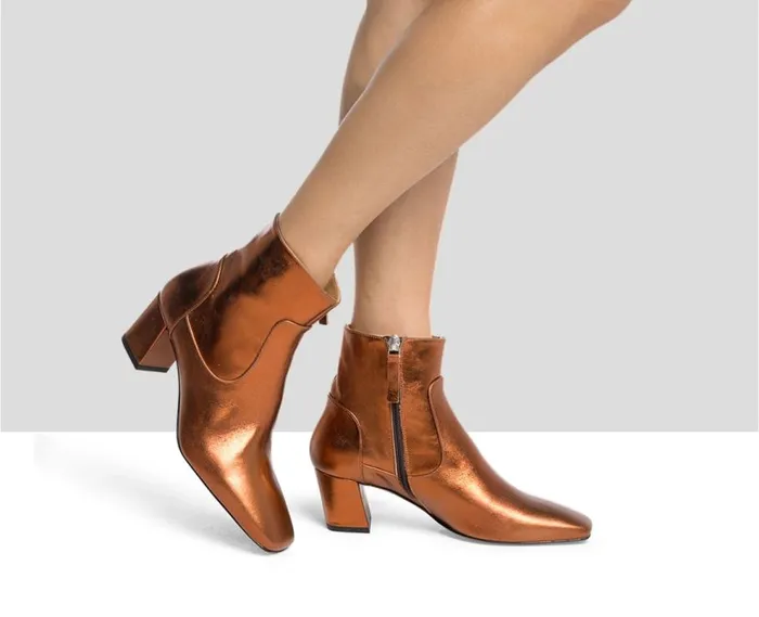Audley Shoes Mid Heel Leather Booties Kavir Orange Women Low Heel