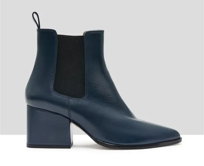 Audley Shoes Mid Heel Leather Booties Koral Blue Women Medium Heel