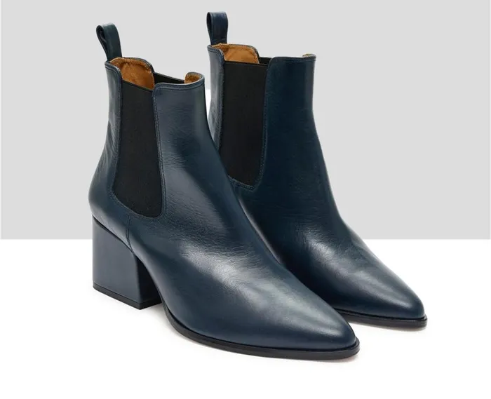 Audley Shoes Mid Heel Leather Booties Koral Blue Women Medium Heel
