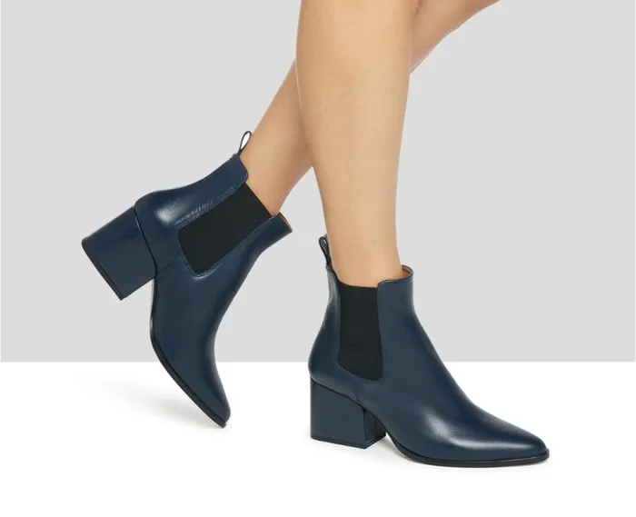 Audley Shoes Mid Heel Leather Booties Koral Blue Women Medium Heel