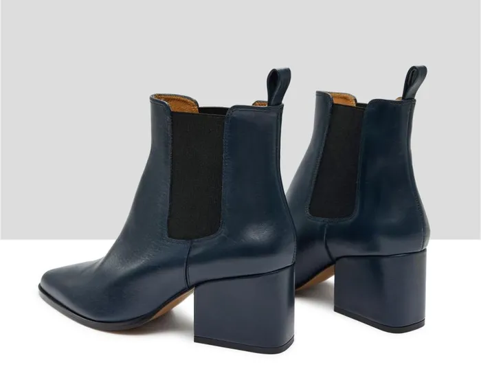 Audley Shoes Mid Heel Leather Booties Koral Blue Women Medium Heel