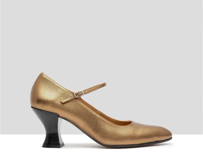 Audley Shoes Mid Heel Leather Shoe Galya Metallic Women Medium Heel