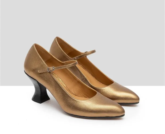 Audley Shoes Mid Heel Leather Shoe Galya Metallic Women Medium Heel