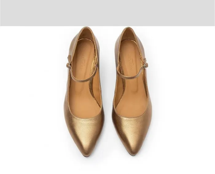 Audley Shoes Mid Heel Leather Shoe Galya Metallic Women Medium Heel