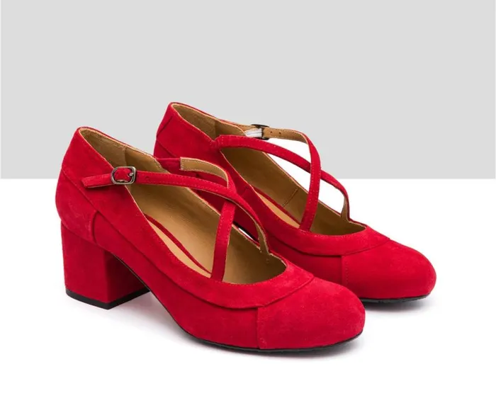 Audley Shoes Mid Heel Leather Shoe Idella Red Women Medium Heel