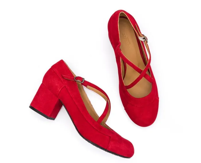 Audley Shoes Mid Heel Leather Shoe Idella Red Women Medium Heel