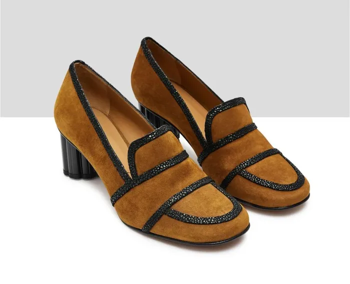 Audley Shoes Mid Heel Leather Shoe Isidra Brown Women Medium Heel