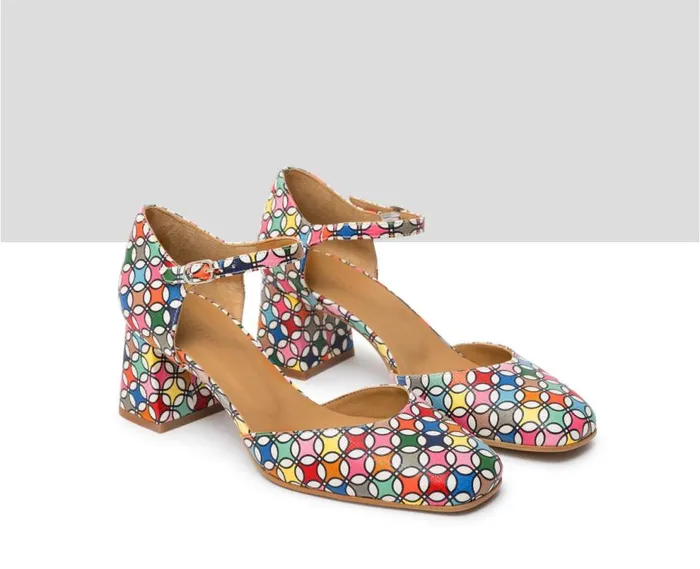 Audley Shoes Mid Heel Leather Shoe Jaima Print Women Medium Heel