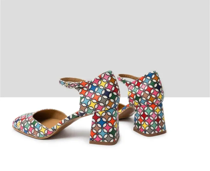 Audley Shoes Mid Heel Leather Shoe Jaima Print Women Medium Heel
