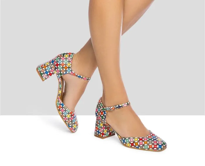 Audley Shoes Mid Heel Leather Shoe Jaima Print Women Medium Heel