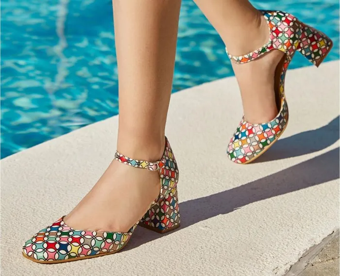 Audley Shoes Mid Heel Leather Shoe Jaima Print Women Medium Heel
