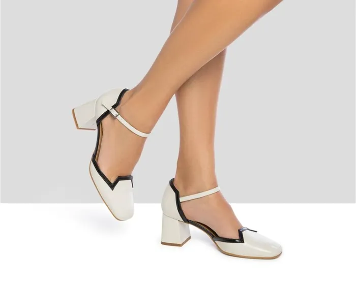 Audley Shoes Mid Heel Leather Shoe Jalene Beige Women Medium Heel