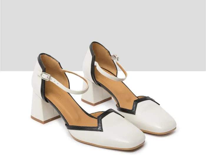 Audley Shoes Mid Heel Leather Shoe Jalene Beige Women Medium Heel