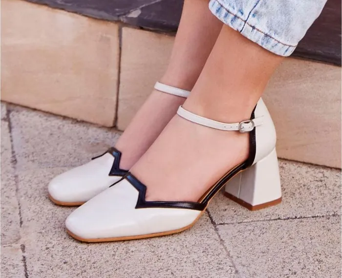 Audley Shoes Mid Heel Leather Shoe Jalene Beige Women Medium Heel
