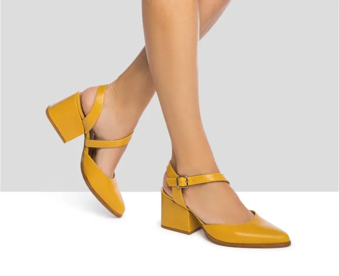 Audley Shoes Mid Heel Leather Shoe Joby Mustard Women Medium Heel