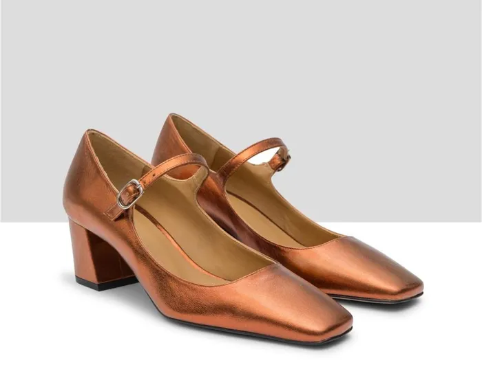 Audley Shoes Mid Heel Leather Shoe Kailan Metallic Women Medium Heel