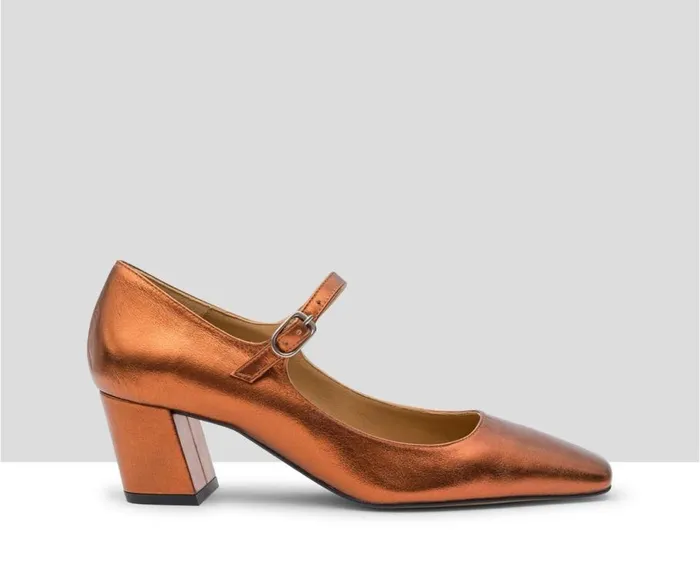 Audley Shoes Mid Heel Leather Shoe Kailan Metallic Women Medium Heel