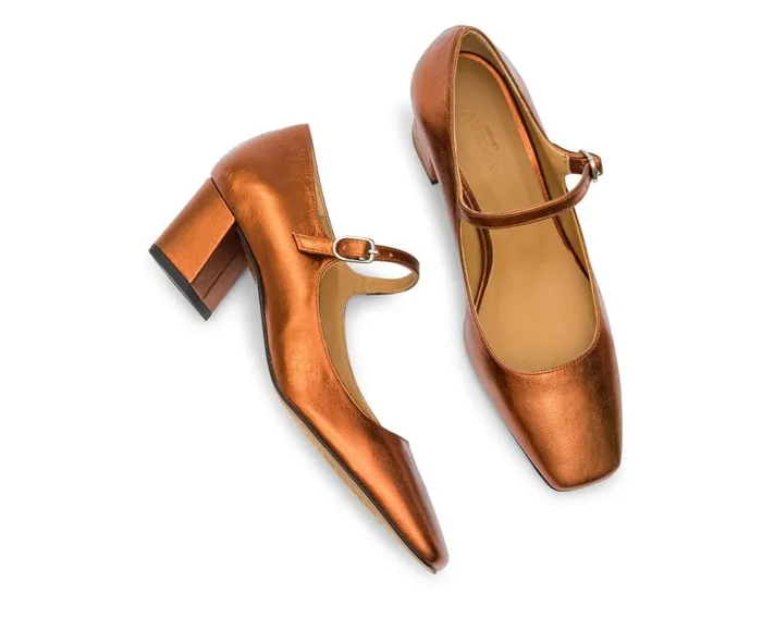 Audley Shoes Mid Heel Leather Shoe Kailan Metallic Women Medium Heel