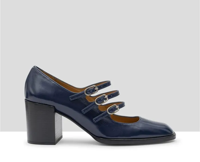 Audley Shoes Mid Heel Leather Shoe Kamila Blue Women Medium Heel