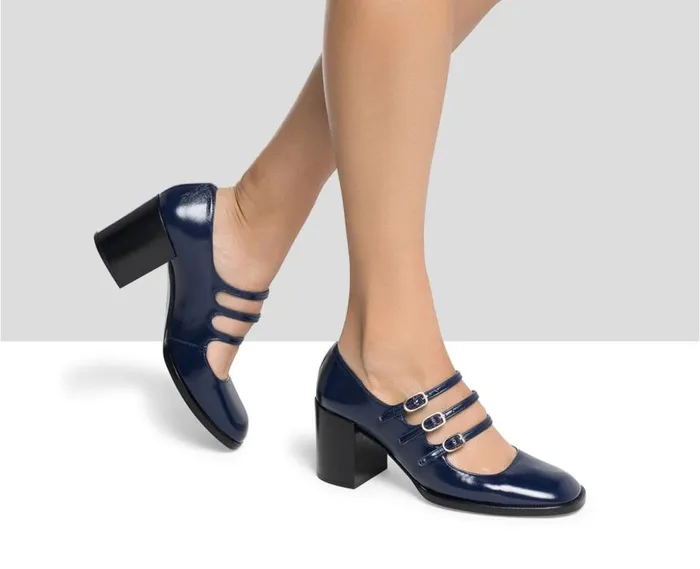 Audley Shoes Mid Heel Leather Shoe Kamila Blue Women Medium Heel