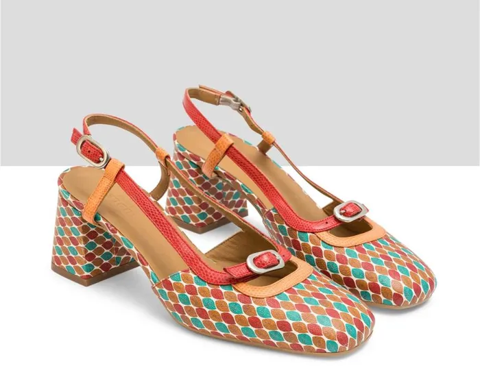 Audley Shoes Mid Heel Leather Shoe Leily Print Women Medium Heel