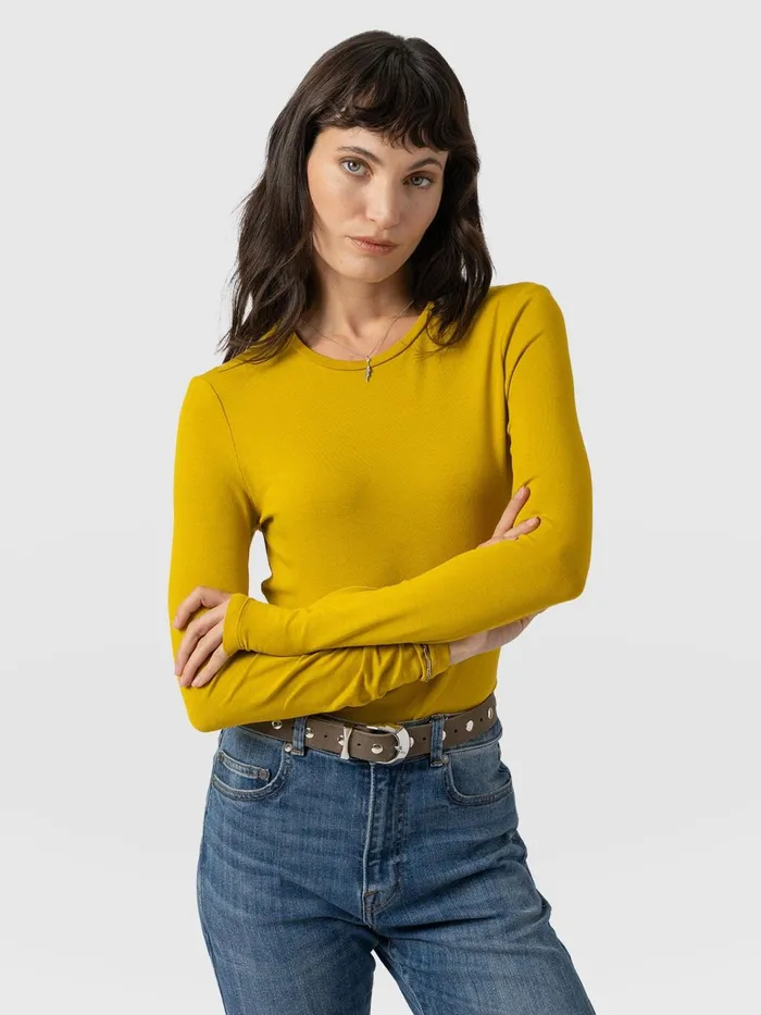 Austen Crew Neck Long Sleeve Tee 8211 Mustard Mustard Women Saint And Sofia TShirts and Tanks