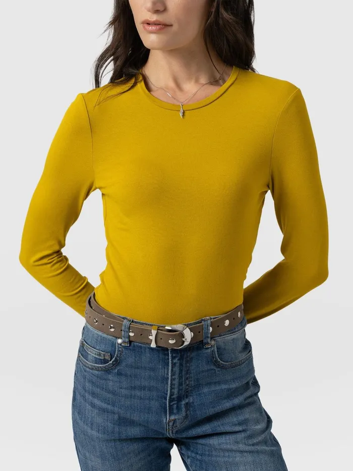 Austen Crew Neck Long Sleeve Tee 8211 Mustard Mustard Women Saint And Sofia TShirts and Tanks