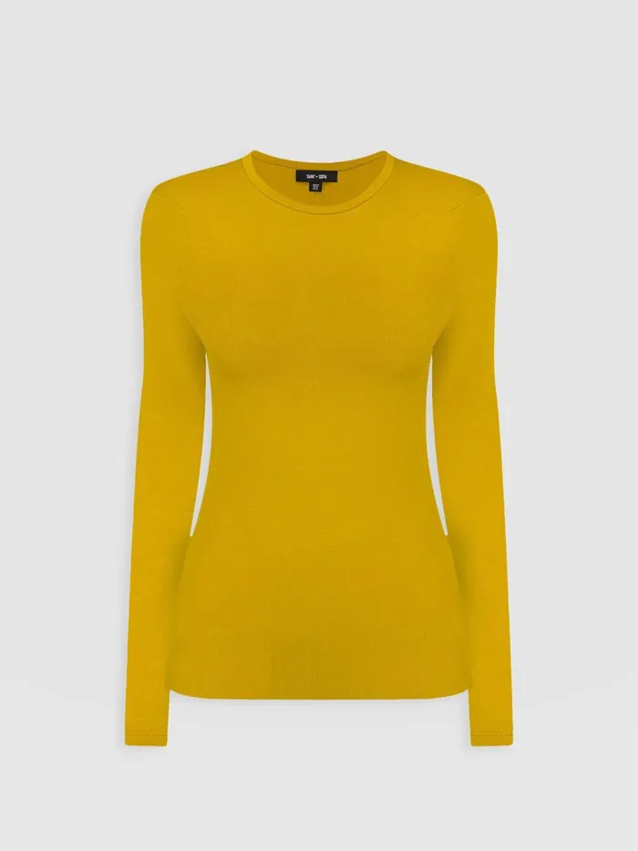 Austen Crew Neck Long Sleeve Tee 8211 Mustard Mustard Women Saint And Sofia TShirts and Tanks