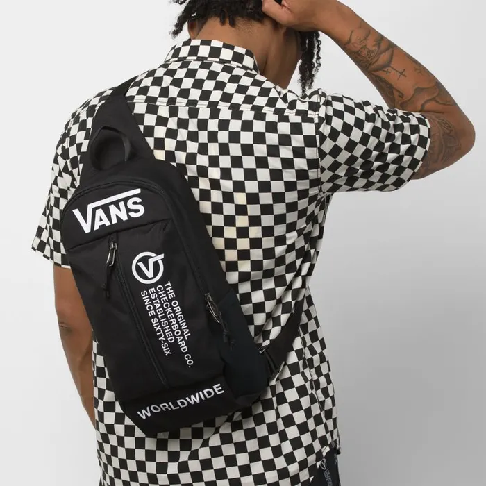 Backpacks and Bags Men Vans Warp Sling Bag Black Distortion