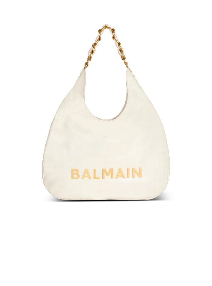 Balmain 1945 Soft Hobo Bag In Embossed Crinkled Calfskin With A PB Labyrinth Monogram White Women Shoulder Bags Balmain 1945 Soft Hobo Bag In Embossed Crinkled Calfskin With A PB Labyrinth Monogram White Women Shoulder Bags