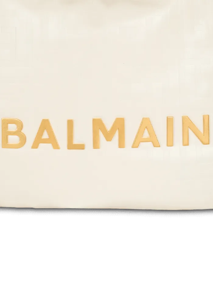 Balmain 1945 Soft Hobo Bag In Embossed Crinkled Calfskin With A PB Labyrinth Monogram White Women Shoulder Bags