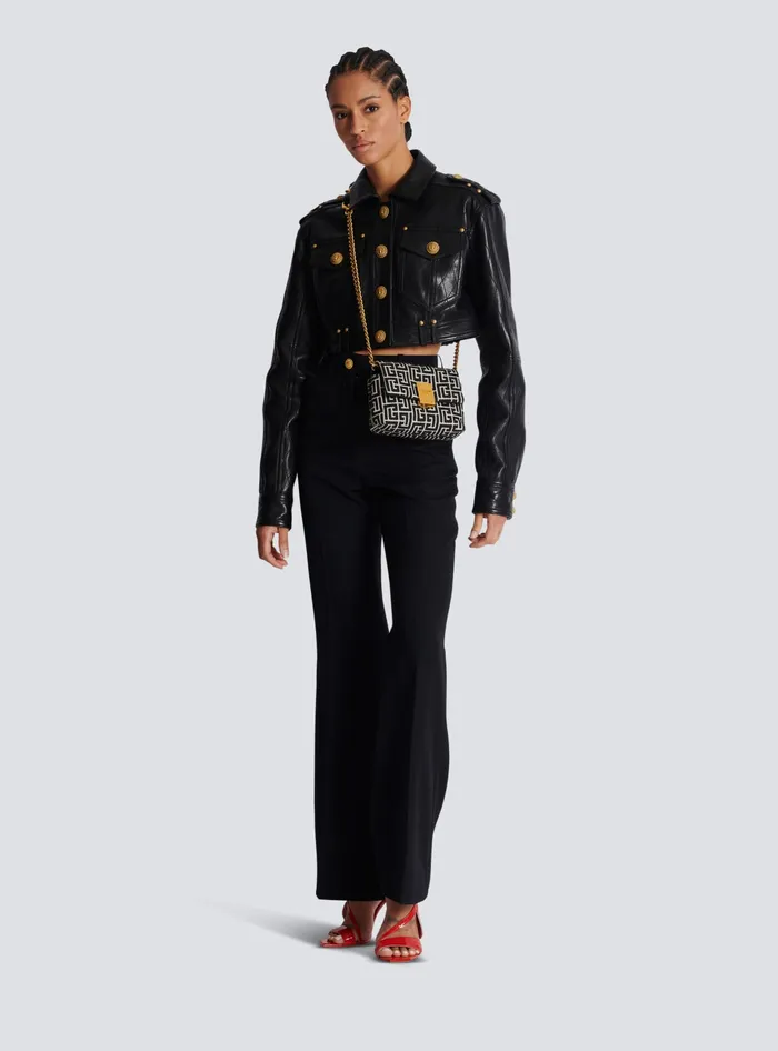 Balmain 1945 Soft Mini Bag With Jacquard Monogram Black Women Crossbody Bags
