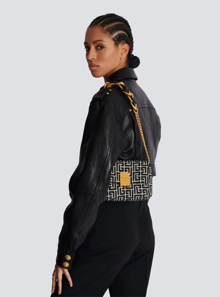 Balmain 1945 Soft Mini Bag With Jacquard Monogram Black Women Crossbody Bags