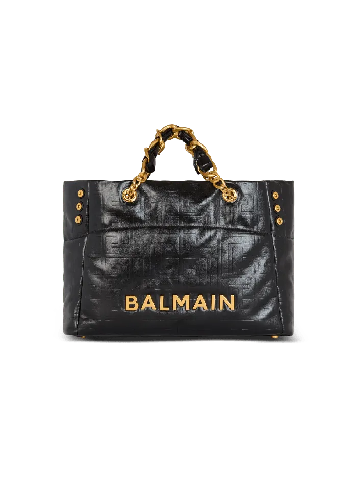 Balmain 1945 Soft Tote Bag In Crackled Calfskin Black Women Tote Bags