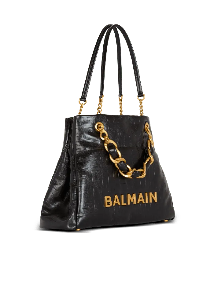 Balmain 1945 Soft Tote Bag In Crackled Calfskin Black Women Tote Bags