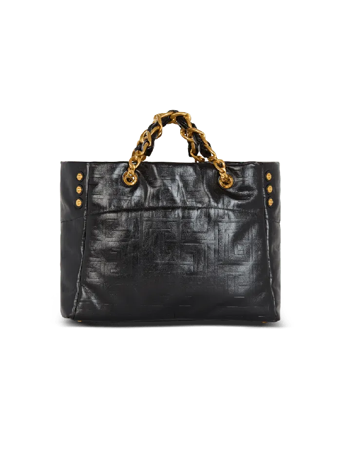 Balmain 1945 Soft Tote Bag In Crackled Calfskin Black Women Tote Bags