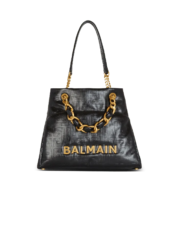 Balmain 1945 Soft Tote Bag In Crackled Calfskin Black Women Tote Bags