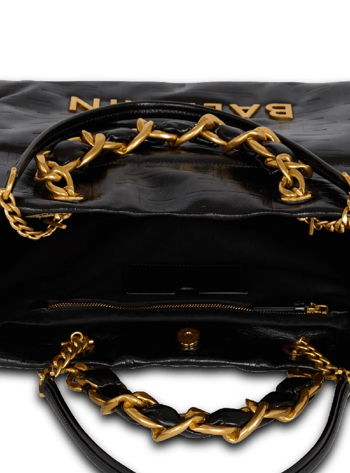 Balmain 1945 Soft Tote Bag In Crackled Calfskin Black Women Tote Bags