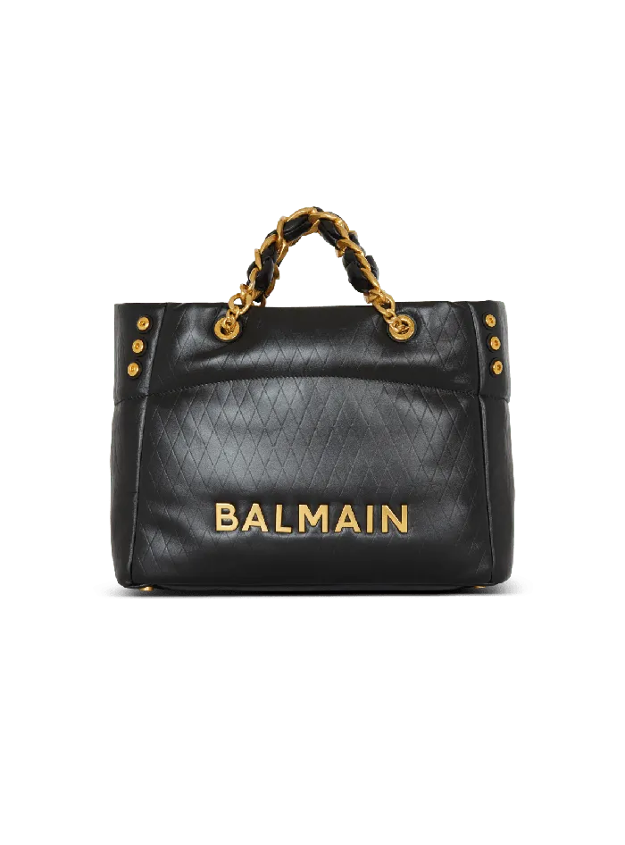 Balmain 1945 Soft Tote Bag In Embossed Calfskin Black Women Tote Bags