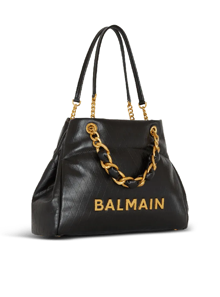 Balmain 1945 Soft Tote Bag In Embossed Calfskin Black Women Tote Bags