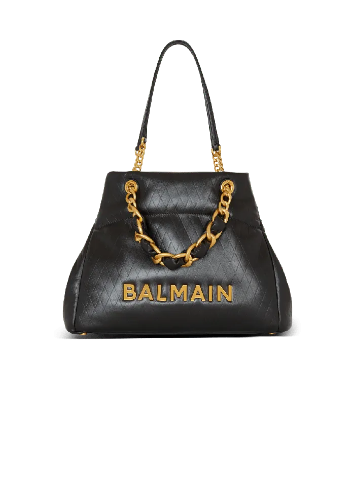 Balmain 1945 Soft Tote Bag In Embossed Calfskin Black Women Tote Bags