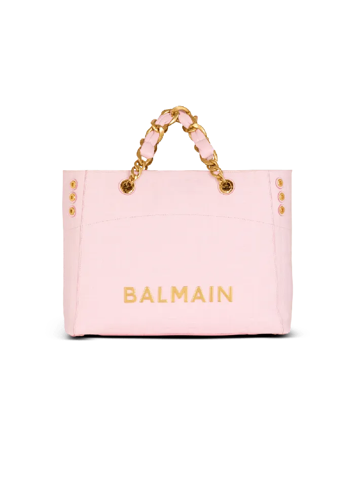 Balmain 1945 Soft Tote Bag In Grained Calfskin Pink Women Tote Bags