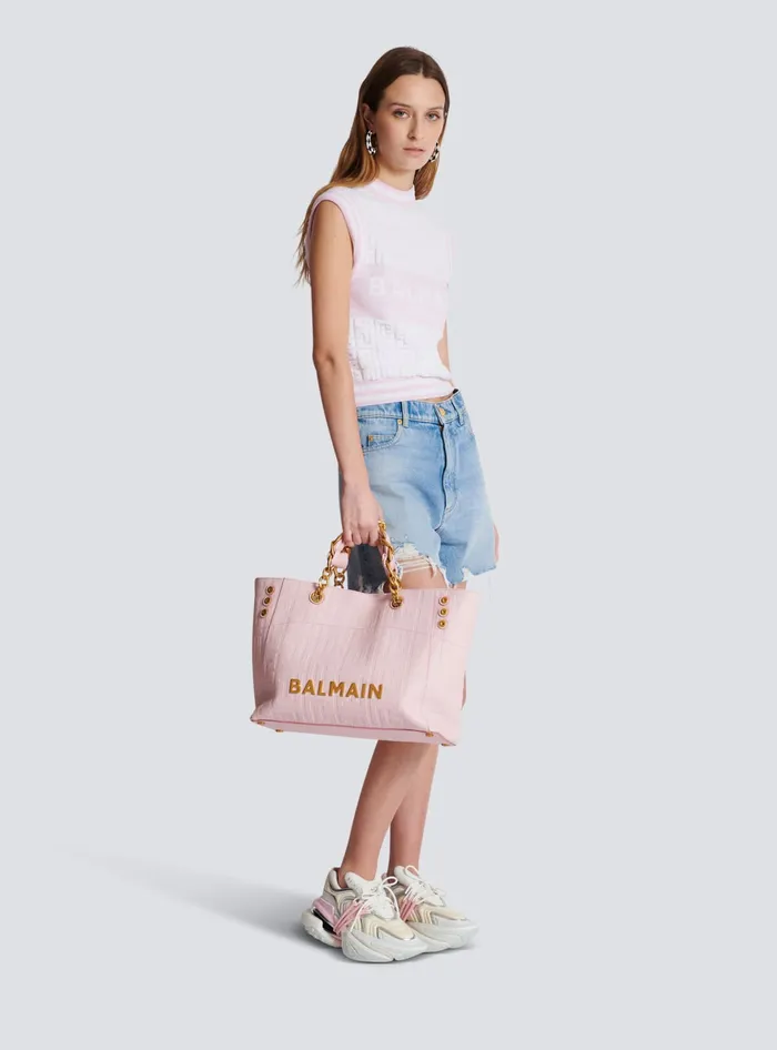 Balmain 1945 Soft Tote Bag In Grained Calfskin Pink Women Tote Bags