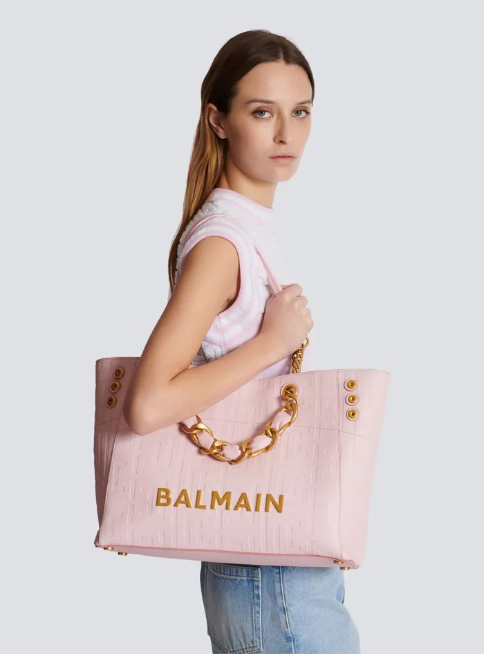 Balmain 1945 Soft Tote Bag In Grained Calfskin Pink Women Tote Bags