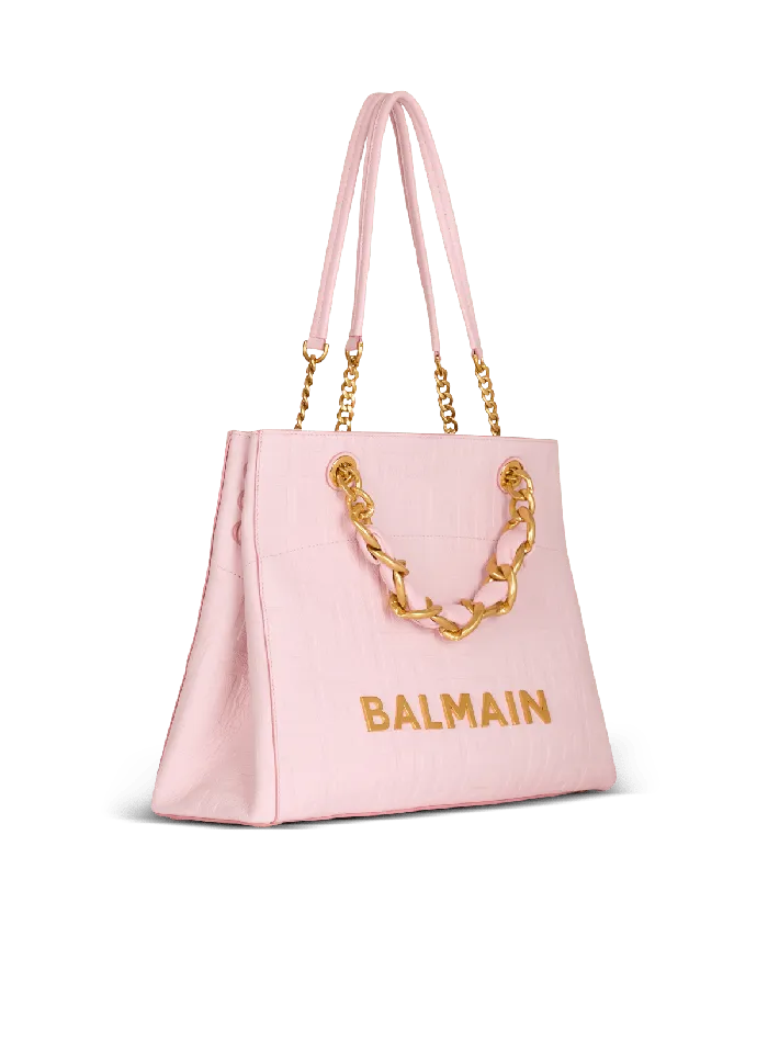 Balmain 1945 Soft Tote Bag In Grained Calfskin Pink Women Tote Bags