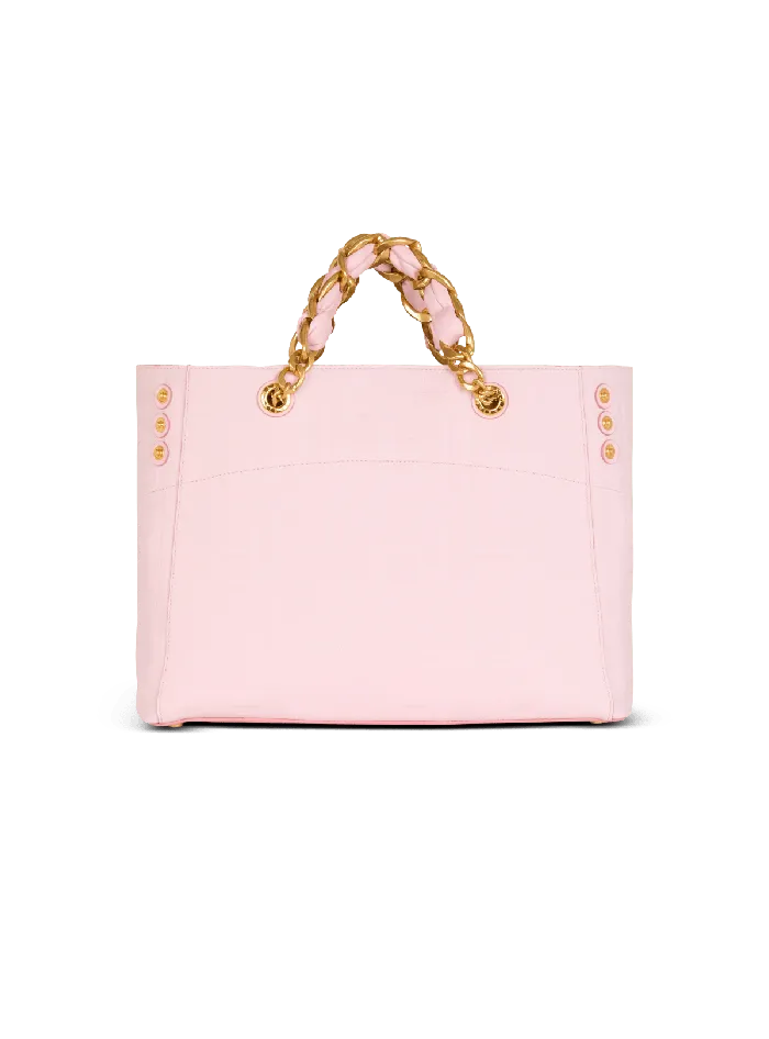 Balmain 1945 Soft Tote Bag In Grained Calfskin Pink Women Tote Bags