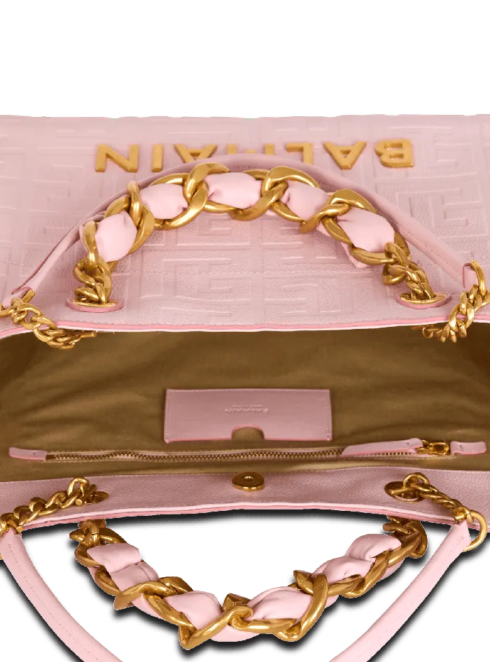 Balmain 1945 Soft Tote Bag In Grained Calfskin Pink Women Tote Bags