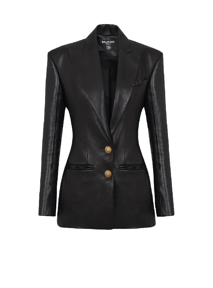 Balmain 2button Leather Jacket Black Women Jackets And Blazers